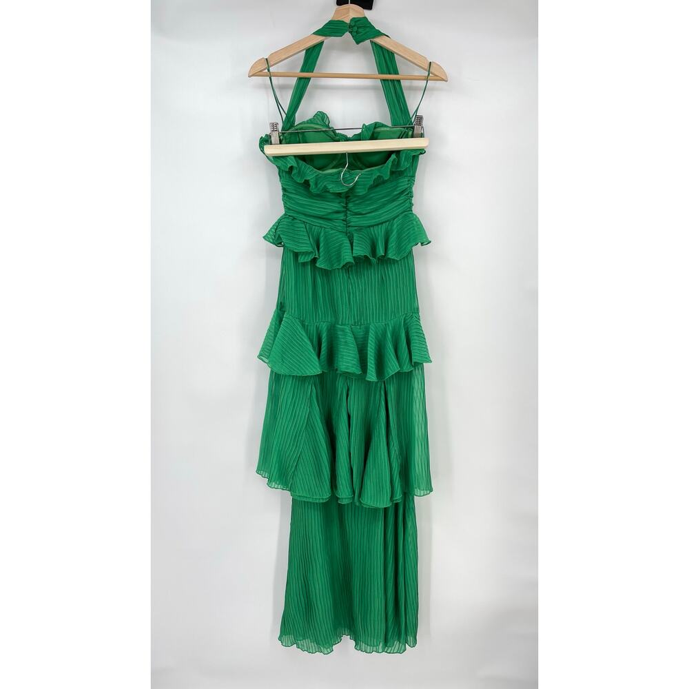 Line & Dot | NWT Cari Halter Maxi Dress in Kelly Green Tiered Pleated Halter XS - Picture 3 of 14
